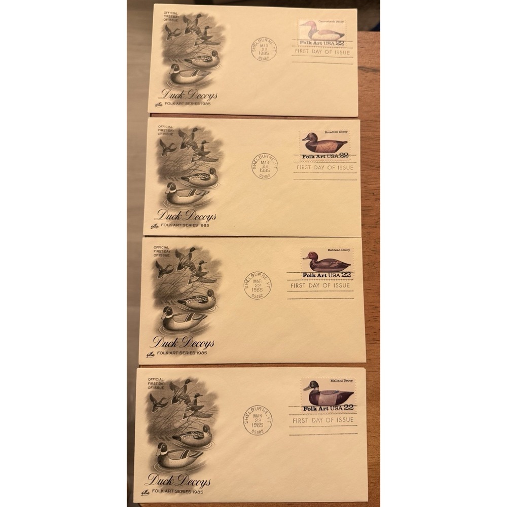 Duck Decoys Folk Art Series 1985 #2138-41 FDC Artcraft Cachet - 4 Covers